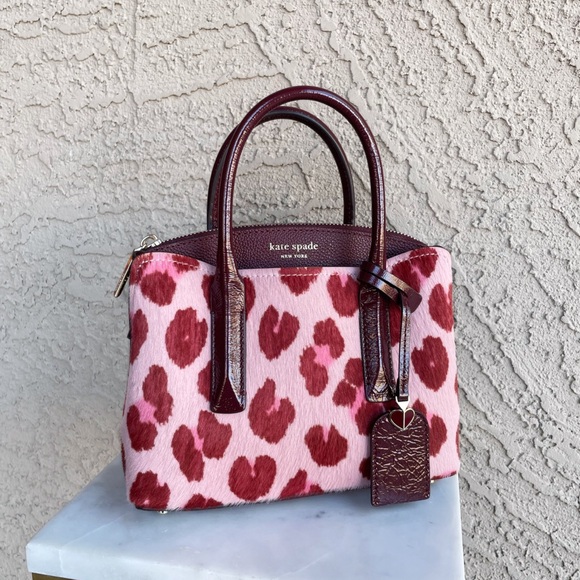 KATE SPADE Pink & Burgundy Leopard Calf Hair Leather Mini Satchel Crossbody Bag - Picture 7 of 17